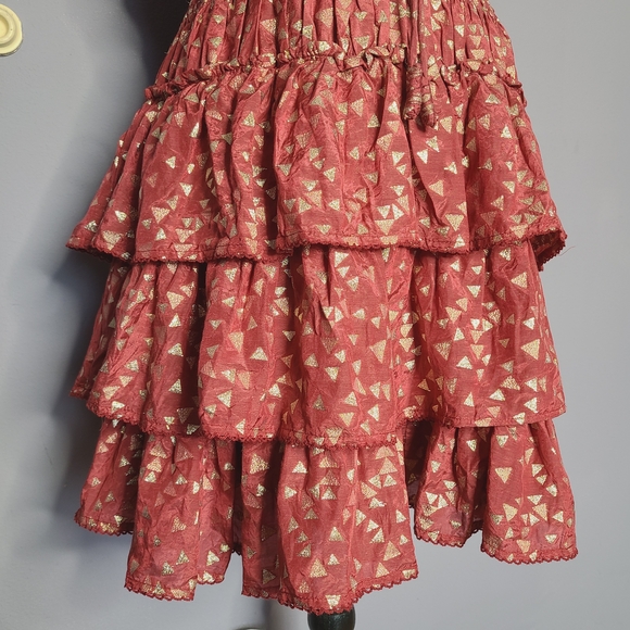 Anthropologie Red And Gold Mini Ruffle Dress - Picture 4 of 15